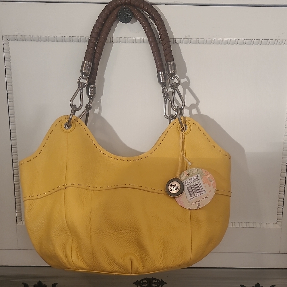 The Sak Yellow Leather Shoulder Bag with Brown Handles - Picture 2 of 11